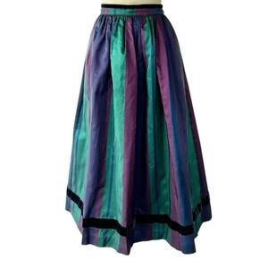 1980s Jewel Toned Striped Taffeta Skirt